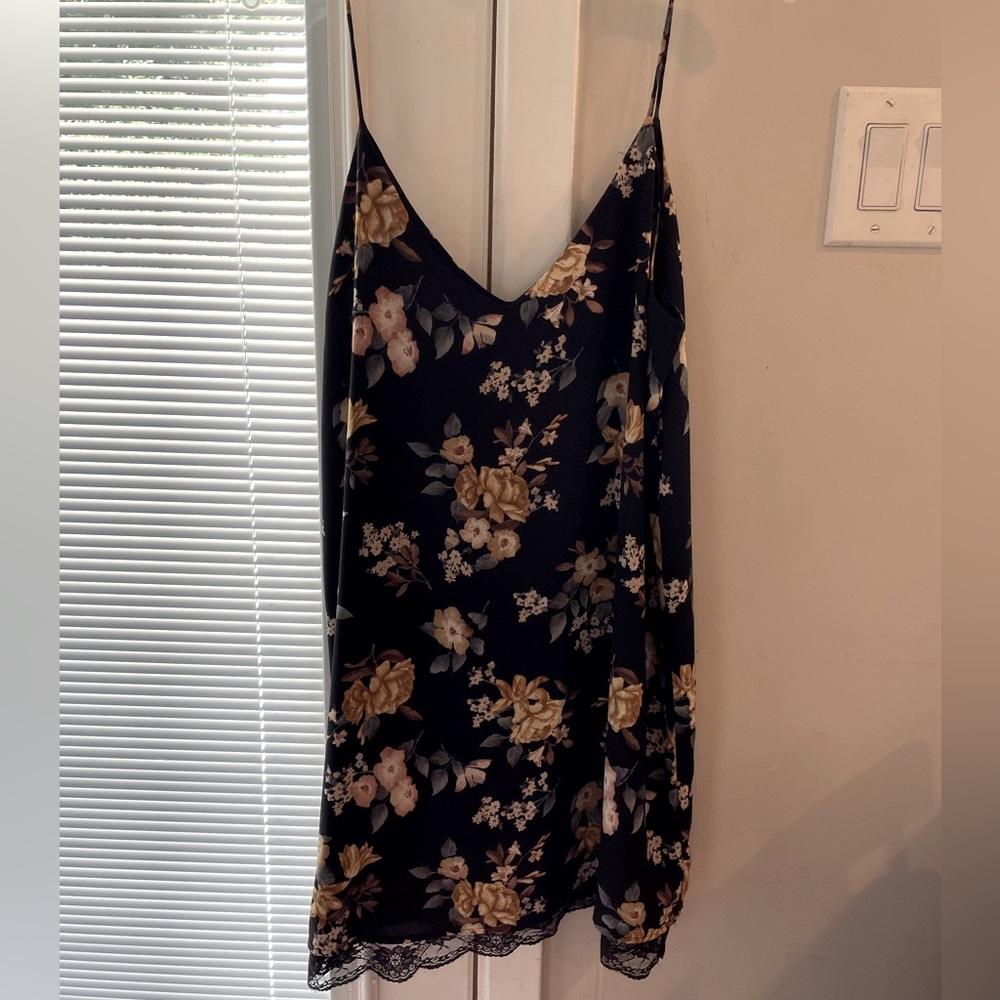 Black floral lace slip dress